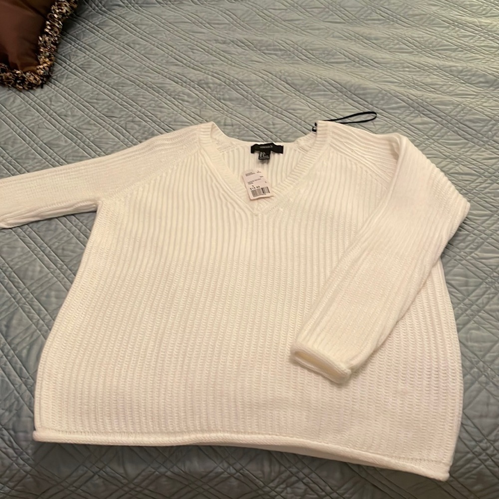 V neck cream cable sweater
